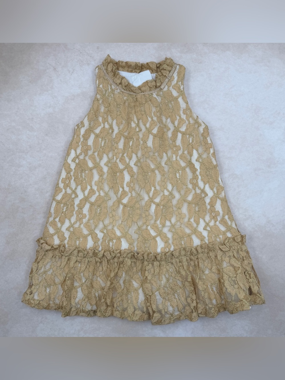 Janie and Jack Gold Lace Ruffle Hem Sleeveless Dress